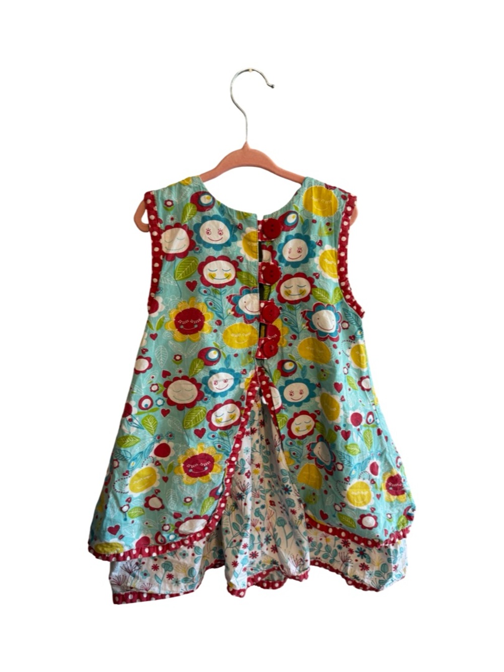 Jelly the Pug Girls Floral Tunic Top Size 6X Blue Red Printed Tank Shirt - Picture 8 of 8